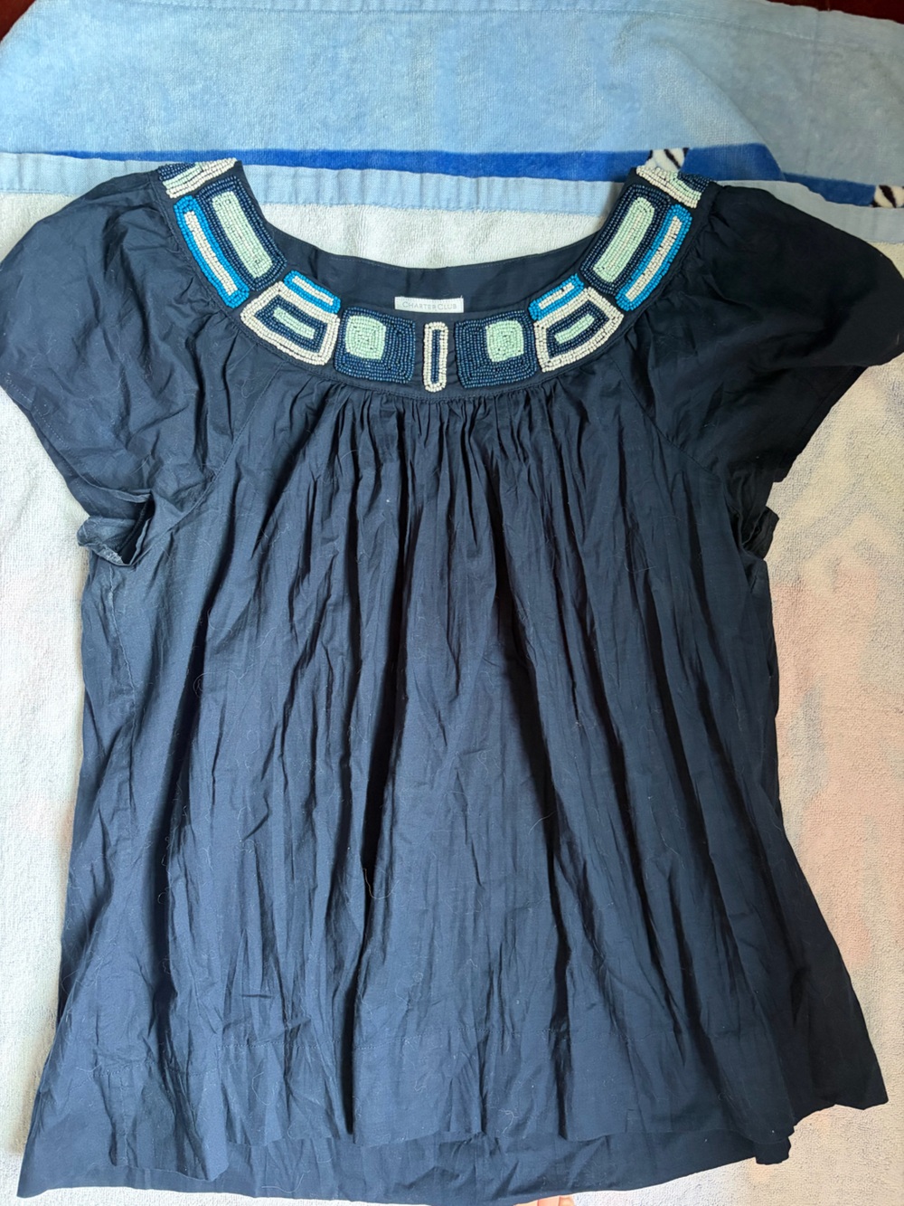 Charter Club Black Dress with Beaded Geometric Yoke